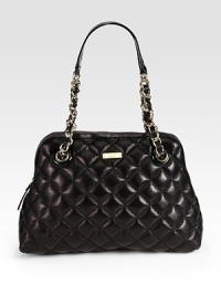 Quilted pebble-grain leather forms this classic silhouette, with sleek chain top handles and a metal logo plaque. Chain and leather double top handles, 9 dropTop zip closureProtective metal feetOne inside zip pocketTwo inside open pocketsCotton lining14W X 10½H X 5½DImported Quilted pebble-grain leather forms this classic silhouette, with sleek chain top handles and a metal logo plaque. Chain and leather double top handles, 9 dropTop zip closureProtective metal feetOne inside zip pocketTwo inside open pocketsCotton lining14W X 10½H X 5½DImported