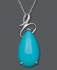 Smooth and polished. A pretty teardrop-shaped turquoise stone (15 mm x 24 mm) adorns this swirling sterling silver pendant. Approximate length: 18 inches. Approximate drop: 1-5/8 inches. Smooth and polished. A pretty teardrop-shaped turquoise stone (15 mm x 24 mm) adorns this swirling sterling silver pendant. Approximate length: 18 inches. Approximate drop: 1-5/8 inches.