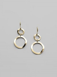 An abstract version of a wintry friend, crafted of wavy 18k gold open discs. 18k yellow gold Drop, about 2 Ear wire Imported An abstract version of a wintry friend, crafted of wavy 18k gold open discs. 18k yellow gold Drop, about 2 Ear wire Imported