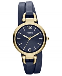 A fashionable triple play by Fossil. This Georgia collection watch lends a luxe look with rich blue colors.