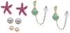 Betsey Johnson Jewels of the Sea Sea Shell and Starfish Set of 5 Stud Earrings