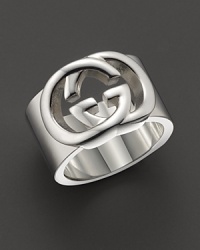 From the Silver Britt collection, bold sterling silver ring with interlocking logo detail. Designed by Gucci. From the Silver Britt collection, bold sterling silver ring with interlocking logo detail. Designed by Gucci.