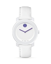Medium Movado BOLD watch with white dial with purple accents. Medium Movado BOLD watch with white dial with purple accents.