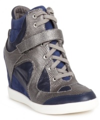 Fresher than your average pair of kicks. The Haysta wedge sneakers feature a metallic decoration on the upper and a velcro strap across the vamp. Fresher than your average pair of kicks. The Haysta wedge sneakers feature a metallic decoration on the upper and a velcro strap across the vamp.