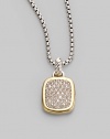 From the Noblesse Collection. A glittering diamond pavé pendant, edged in polished 18k gold, dazzles as it hangs from a sterling silver cable chain. Diamonds, 0.45 tcw 18k yellow gold and sterling silver Chain length adjusts from about 16 to 17 Pendant width, about ½ Lobster clasp Made in USA