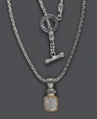Diamonds always provide the perfect touch. Balissima by Effy Collection pendant highlights sparkling, round-cut diamonds (1/3 ct. t.w.) set in a rectangular-shaped pendant crafted in sterling silver and 18k gold. Approximate length: 16 inches. Approximate drop width: 1/2 inch. Approximate drop length: 1-1/4 inches. Diamonds always provide the perfect touch. Balissima by Effy Collection pendant highlights sparkling, round-cut diamonds (1/3 ct. t.w.) set in a rectangular-shaped pendant crafted in sterling silver and 18k gold. Approximate length: 16 inches. Approximate drop width: 1/2 inch. Approximate drop length: 1-1/4 inches.