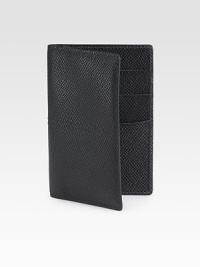 A slim design constructed of finely textured leather.Four card slotsLeatherAbout 4W x 3HMade in Italy