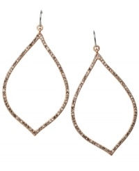 Flower petal-shaped sparklers. These rose gold tone mixed metal earrings by Fossil are covered in crystal pave and have a fish wire closure. Approximate drop: 2-3/4 inches. Flower petal-shaped sparklers. These rose gold tone mixed metal earrings by Fossil are covered in crystal pave and have a fish wire closure. Approximate drop: 2-3/4 inches.