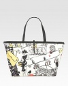A vintage-inspired print covers this roomy carryall of sturdy nylon with sleek leather trim. Double leather top handles, 7½ dropTop zip closureOne inside zip pocketTwo inside open pocketsFully lined18¾W X 10½H X 5¾DMade in Italy