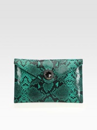 Rich snake-print leather adds exotic edge to this lightweight clutch with a signature turn-lock closure. Turn-lock closureOne outside back zip pocketOne inside zip pocketTwo inside open pocketsCotton lining13½W X 9H X ½DImported Rich snake-print leather adds exotic edge to this lightweight clutch with a signature turn-lock closure. Turn-lock closureOne outside back zip pocketOne inside zip pocketTwo inside open pocketsCotton lining13½W X 9H X ½DImported
