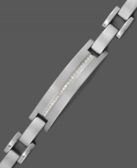 Smooth sophistication and a hint of shine. This polished men's bracelet features a rectangular link design set in titanium with a stylish row of round-cut diamonds (1/2 ct. t.w.). Approximate length: 8-1/2 inches. Smooth sophistication and a hint of shine. This polished men's bracelet features a rectangular link design set in titanium with a stylish row of round-cut diamonds (1/2 ct. t.w.). Approximate length: 8-1/2 inches.