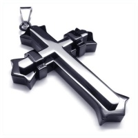 Men's Black & Silver Stainless Steel Faith Cross Pendant Necklace Men's Black & Silver Stainless Steel Faith Cross Pendant Necklace