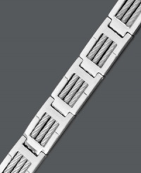 A fine construction -- this durable bracelet features a sturdy cable link in a stylish stainless steel setting. Approximate length: 8-1/2 inches. A fine construction -- this durable bracelet features a sturdy cable link in a stylish stainless steel setting. Approximate length: 8-1/2 inches.