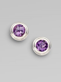 From the Bedeg Collection. This simply chic design features a lovely faceted amethyst stone set in sleek sterling silver. AmethystSterling silverSize, about ½Post backImported From the Bedeg Collection. This simply chic design features a lovely faceted amethyst stone set in sleek sterling silver. AmethystSterling silverSize, about ½Post backImported