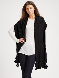 EXCLUSIVELY AT SAKS A fluid, ruffle accented style embellished with sparkling sequins. PolyesterSequinAbout 14 X 85Dry cleanMade in USA of imported fabrics EXCLUSIVELY AT SAKS A fluid, ruffle accented style embellished with sparkling sequins. PolyesterSequinAbout 14 X 85Dry cleanMade in USA of imported fabrics