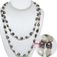 44 Genuine Black and White Freshwater Pearl Endless Necklace 10mm 44 Genuine Black and White Freshwater Pearl Endless Necklace 10mm