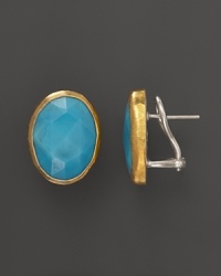 Bold turquoise button earrings in 24K yellow gold and sterling silver. From Gurhan. Bold turquoise button earrings in 24K yellow gold and sterling silver. From Gurhan.