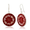 Chuvora Sterling Silver Genuine Top Shell with Red Resin Inlay Round Hook Earrings