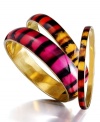 Show your true stripes. Bright fuchsia, red, and orange hand-painted hues make a bold statement on Style&co.'s resin and brass three piece bangle set. Approximate diameter: 2-5/8 inches.