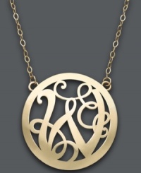 Trend setting style. This popular pendant combines a sweet scrolling design with the letter W. Circular setting and chain crafted in 14k gold. Approximate length: 17 inches. Approximate drop: 1 inch. Trend setting style. This popular pendant combines a sweet scrolling design with the letter W. Circular setting and chain crafted in 14k gold. Approximate length: 17 inches. Approximate drop: 1 inch.