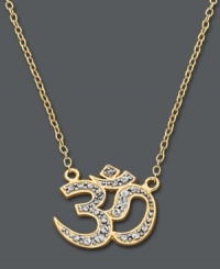 Practice harmony, peace and bliss. Made popular by yogis near and far, Studio Silver incorporates the symbolic om symbol in a pretty, sparkling pendant. Crafted in 18k gold over sterling silver with diamond-cut accents. Approximate length: 16 inches + 2-1/2-inch extender. Approximate drop: 1/2 inch. Practice harmony, peace and bliss. Made popular by yogis near and far, Studio Silver incorporates the symbolic om symbol in a pretty, sparkling pendant. Crafted in 18k gold over sterling silver with diamond-cut accents. Approximate length: 16 inches + 2-1/2-inch extender. Approximate drop: 1/2 inch.