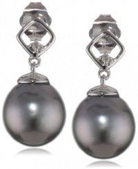 10k White Gold Black Tahitian Cultured Pearl with Diamond Accent Earrings (0.02 cttw, H-I Color, I2-I3 Clarity) 10k White Gold Black Tahitian Cultured Pearl with Diamond Accent Earrings (0.02 cttw, H-I Color, I2-I3 Clarity)