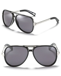 Marc Jacobs' metal-accented aviators exude luxe style. Marc Jacobs' metal-accented aviators exude luxe style.
