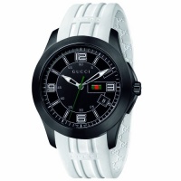 Gucci Men's YA126204 G-Timeless Black Dial White Rubber Strap Watch Gucci Men's YA126204 G-Timeless Black Dial White Rubber Strap Watch