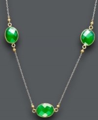 A station necklace that stuns. Studio Silver's unique design incorporates three, oval-cut agate stations (10-1/2 mm) in an 18k gold over sterling silver bezel setting. Chain crafted from sterling silver. Approximate length: 18 inches. A station necklace that stuns. Studio Silver's unique design incorporates three, oval-cut agate stations (10-1/2 mm) in an 18k gold over sterling silver bezel setting. Chain crafted from sterling silver. Approximate length: 18 inches.
