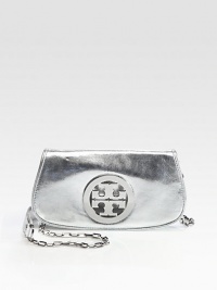 This glamorous metallic leather clutch easily converts to a shoulder bag with its removable shoulder strap.Detachable leather and chain shoulder strap, 19 drop Flap closure One outside zip pocket One inside zip pocket Fully lined 11½W X 6½H X 1D Imported This glamorous metallic leather clutch easily converts to a shoulder bag with its removable shoulder strap.Detachable leather and chain shoulder strap, 19 drop Flap closure One outside zip pocket One inside zip pocket Fully lined 11½W X 6½H X 1D Imported