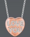 Add a little romance to the moment. Give her the gift of Sweethearts' stunning pendant. Crafted in 14k rose gold over sterling silver, this heart-shaped design features the words LOVE YOU in round-cut diamonds (1/6 ct. t.w.). Copyright © 2011 New England Confectionery Company. Approximate length: 16 inches + 2-inch extender. Approximate drop: 5/8 inch.