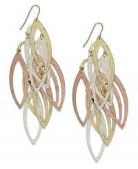 Three times the charm. These drop earrings from Style&co. shimmer and shake with multiple pendants with textured detail. Crafted in silver tone, gold tone and rose-gold tone mixed metal. Approximate drop: 4 inches. Three times the charm. These drop earrings from Style&co. shimmer and shake with multiple pendants with textured detail. Crafted in silver tone, gold tone and rose-gold tone mixed metal. Approximate drop: 4 inches.