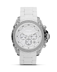 Sport something bold with this crystal-rimmed watch from MICHAEL Michael Kors. It's look is backed up by functional features like a flexible silicone bracelet and chronograph movement. Sport something bold with this crystal-rimmed watch from MICHAEL Michael Kors. It's look is backed up by functional features like a flexible silicone bracelet and chronograph movement.