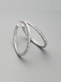 EXCLUSIVELY AT SAKS. Feminine filigree hoops, with dazzling pavé-set crystals. Crystals Rhodium plated Diameter, about 1½ Post back Imported EXCLUSIVELY AT SAKS. Feminine filigree hoops, with dazzling pavé-set crystals. Crystals Rhodium plated Diameter, about 1½ Post back Imported