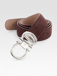 Adjustable suede belt with double gancini buckle.SuedeAbout 1½ wideMade in Italy Adjustable suede belt with double gancini buckle.SuedeAbout 1½ wideMade in Italy