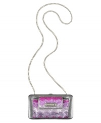 Get your glam on with this glittery little lovely from Nine West. Dressed up in candy-colored sequin with signature hardware and chain-link detailing, it's a shining example of standout style. Get your glam on with this glittery little lovely from Nine West. Dressed up in candy-colored sequin with signature hardware and chain-link detailing, it's a shining example of standout style.