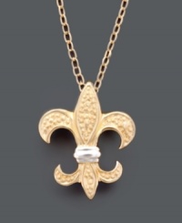 Iconic style adds a royal touch to your look. Giani Bernini's symbolic Fleur de Lis pendant shines in a 24k gold over sterling silver setting with subtle sterling silver accents. Approximate length: 18 inches. Approximate drop: 1/2 inch.