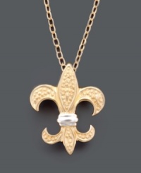 Iconic style adds a royal touch to your look. Giani Bernini's symbolic Fleur de Lis pendant shines in a 24k gold over sterling silver setting with subtle sterling silver accents. Approximate length: 18 inches. Approximate drop: 1/2 inch. Iconic style adds a royal touch to your look. Giani Bernini's symbolic Fleur de Lis pendant shines in a 24k gold over sterling silver setting with subtle sterling silver accents. Approximate length: 18 inches. Approximate drop: 1/2 inch.