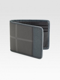 Iconic style that never fades, finely-crafted in checked PVC and leather.One billfold compartmentSix card slotsPVC/Leather4 x 3½Made in Italy Iconic style that never fades, finely-crafted in checked PVC and leather.One billfold compartmentSix card slotsPVC/Leather4 x 3½Made in Italy