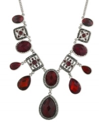 Red and resplendent. This bib necklace from 2028 is crafted from silver-tone mixed metal with siam-tone epoxy teardrop stones and simulated marcasite providing a bold touch. Approximate length: 16 inches + 3-inch extender. Approximate drop: 2-1/2 inches. Red and resplendent. This bib necklace from 2028 is crafted from silver-tone mixed metal with siam-tone epoxy teardrop stones and simulated marcasite providing a bold touch. Approximate length: 16 inches + 3-inch extender. Approximate drop: 2-1/2 inches.