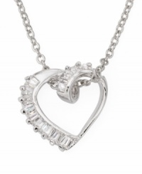 What better way to express your love? Give her the gift of sparkle with this pretty open-cut heart pendant by City by City. Crafted in silver tone mixed metal with baguette-cut cubic zirconias (1-1/2 ct. t.w.). Approximate length: 15 inches + 3-inch extender. Approximate drop: 3/4 inch. What better way to express your love? Give her the gift of sparkle with this pretty open-cut heart pendant by City by City. Crafted in silver tone mixed metal with baguette-cut cubic zirconias (1-1/2 ct. t.w.). Approximate length: 15 inches + 3-inch extender. Approximate drop: 3/4 inch.