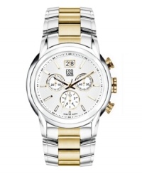 Stylish details make all the difference. This ESQ by Movado watch features a two-tone stainless steel bracelet and round case. Textured silvertone chronograph dial with goldtone accents, three subdials and date window. Swiss quartz movement. Water resistant to 30 meters. Two-year limited warranty. Stylish details make all the difference. This ESQ by Movado watch features a two-tone stainless steel bracelet and round case. Textured silvertone chronograph dial with goldtone accents, three subdials and date window. Swiss quartz movement. Water resistant to 30 meters. Two-year limited warranty.