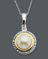The sweetest summer birthday. She'll adore this personalized pearl (7 mm) pendant, June's beautifully-polished birthstone. Crafted in 14k gold and sterling silver with a sparkling diamond accent. Approximate length: 18 inches. Approximate drop: 1 inch. The sweetest summer birthday. She'll adore this personalized pearl (7 mm) pendant, June's beautifully-polished birthstone. Crafted in 14k gold and sterling silver with a sparkling diamond accent. Approximate length: 18 inches. Approximate drop: 1 inch.
