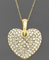 Your heart desires...some sparkle! Kaleidoscope's luminous heart pendant shines with the addition of crystals and Swarovski Elements. Setting and chain crafted in 18k gold over sterling silver. Approximate length: 18 inches. Approximate drop: 1-1/3 inches.
