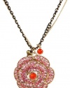 Betsey Johnson Iconic Large Pave Rose Pendant Necklace Gold Tone Pink B05864