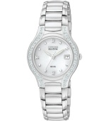Lovely curves and luminous diamond accents are stunning on this Eco-Drive Modena watch by Citizen.