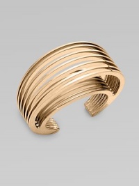 This goldtone double-layer frame style features a slotted design. BrassDiameter, about 2¼Slip-on designMade in Italy This goldtone double-layer frame style features a slotted design. BrassDiameter, about 2¼Slip-on designMade in Italy