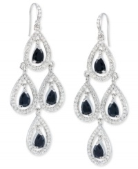 Dazzle with these dangling earrings from Carolee. Crafted from silver-tone mixed metal, the pear chandeliers feature a shimmering pave style with black accents at the center. Approximate drop: 2-5/8 inches. Dazzle with these dangling earrings from Carolee. Crafted from silver-tone mixed metal, the pear chandeliers feature a shimmering pave style with black accents at the center. Approximate drop: 2-5/8 inches.
