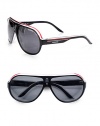 In black and red lightweight plastic with a temple logo detail, these sporty shield sunglasses are a perfect choice for weekend outings.Injected propionatePolarized ebony lens100% UV protectiveMade in Italy