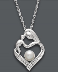 There's nothing like a mother's embrace. This symbolic pendant features a mother and child in a loving heart shape. Necklace combines polished sterling silver, a cultured freshwater pearl (5 mm), and sparkling diamond accents. Approximate length: 18 inches. Approximate drop: 3/4 inch. There's nothing like a mother's embrace. This symbolic pendant features a mother and child in a loving heart shape. Necklace combines polished sterling silver, a cultured freshwater pearl (5 mm), and sparkling diamond accents. Approximate length: 18 inches. Approximate drop: 3/4 inch.